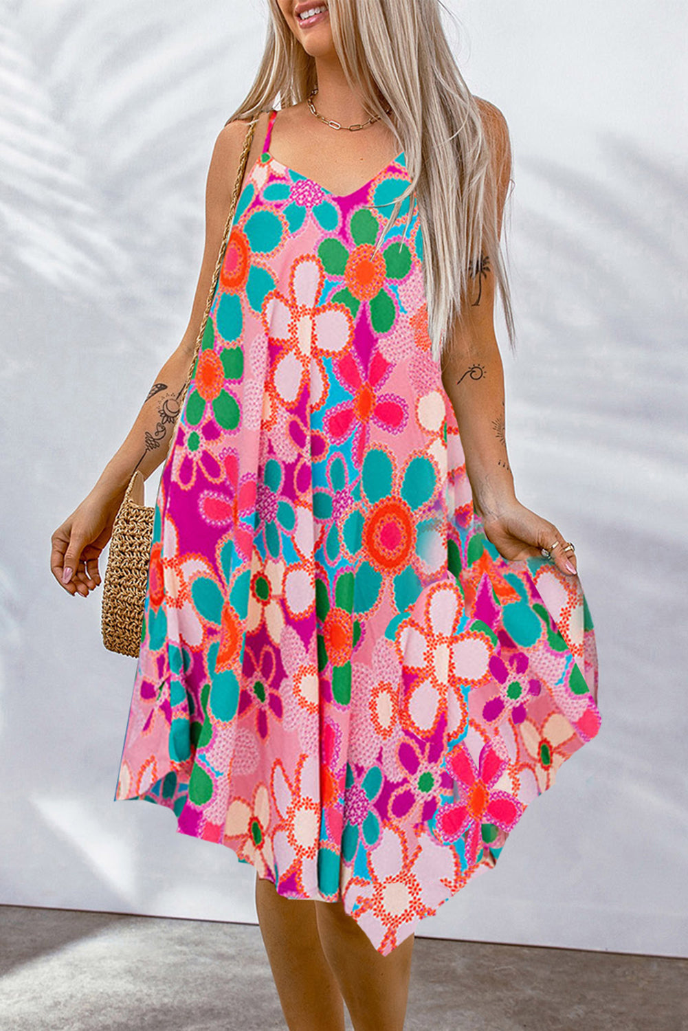 Purple Boho Flower Print Puff Short Sleeve Top