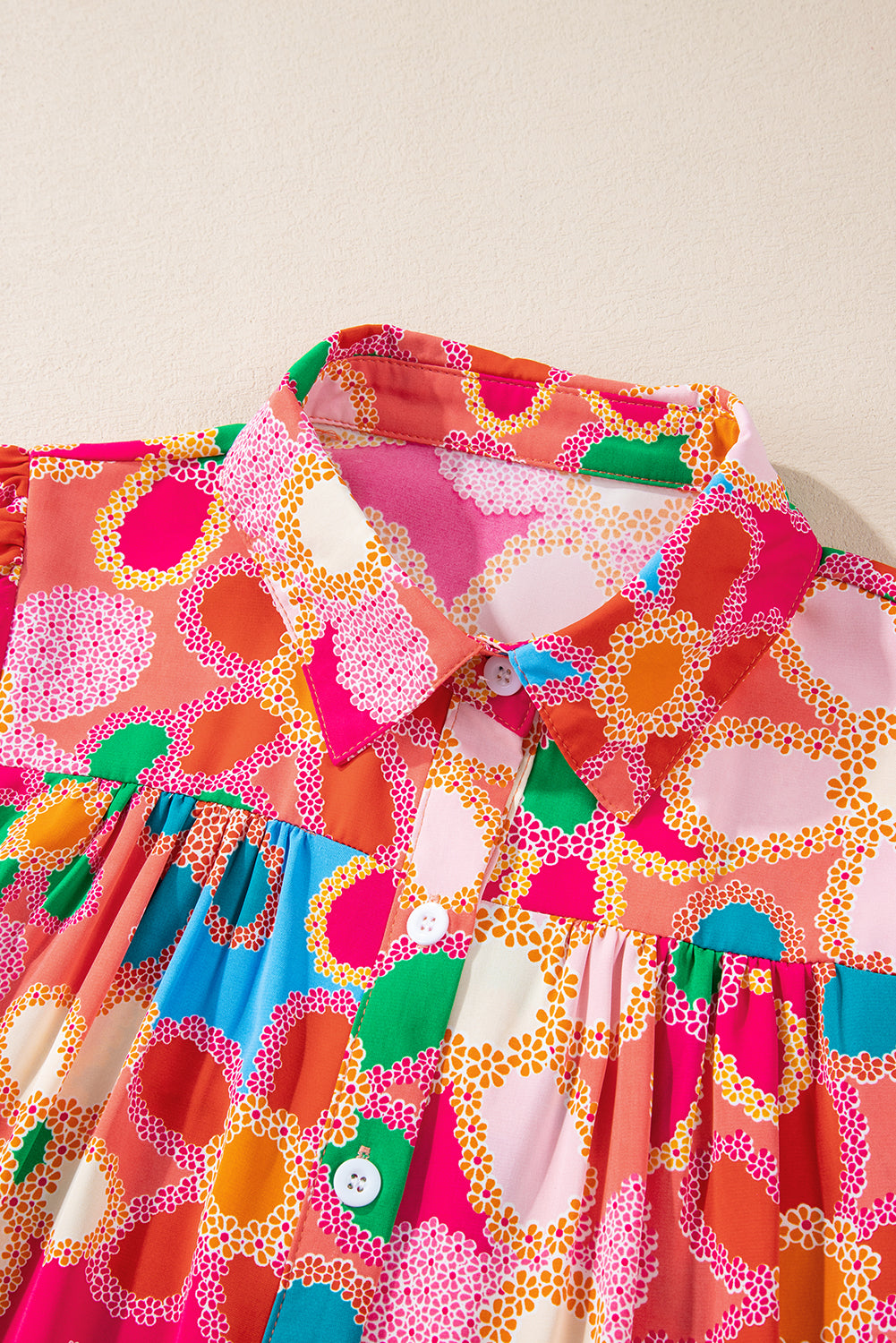 Purple Boho Flower Print Puff Short Sleeve Top