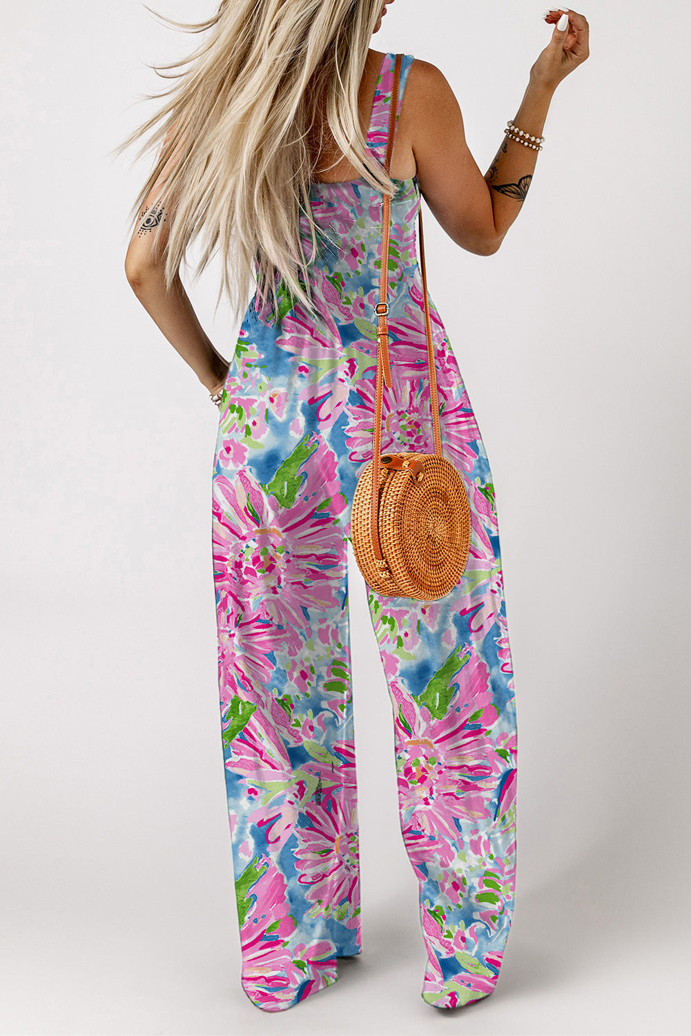 Black Smocked Sleeveless Wide Leg Jumpsuit with Pockets