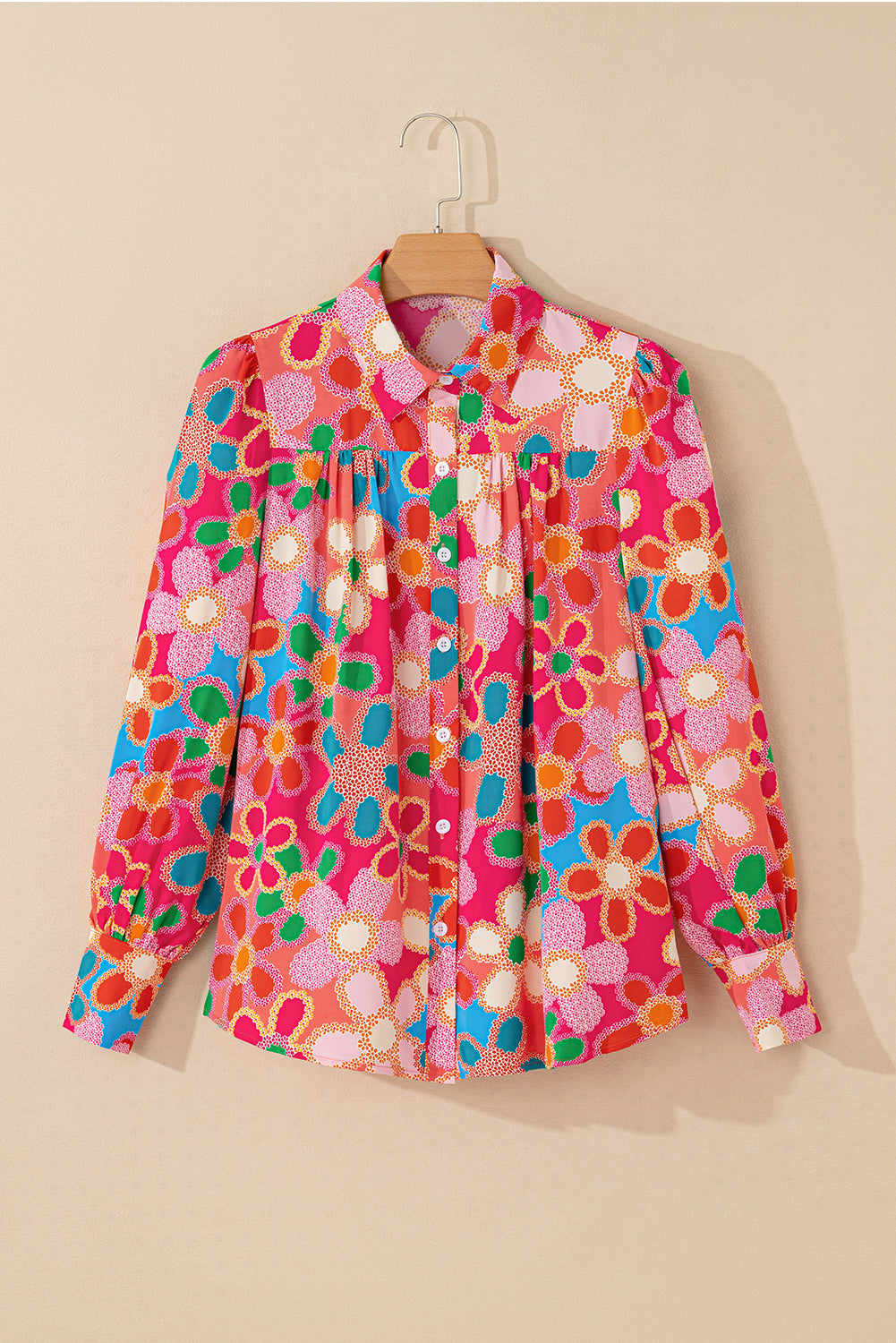 Purple Boho Flower Print Puff Short Sleeve Top