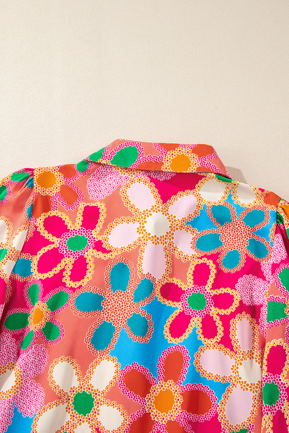 Purple Boho Flower Print Puff Short Sleeve Top