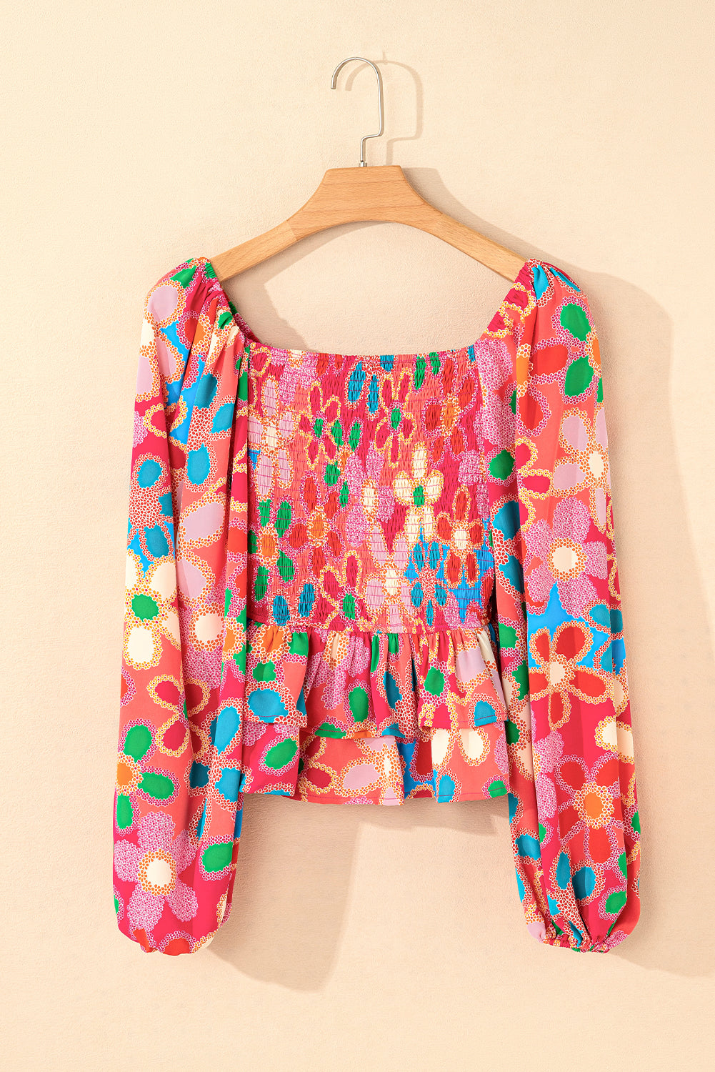 Purple Boho Flower Print Puff Short Sleeve Top