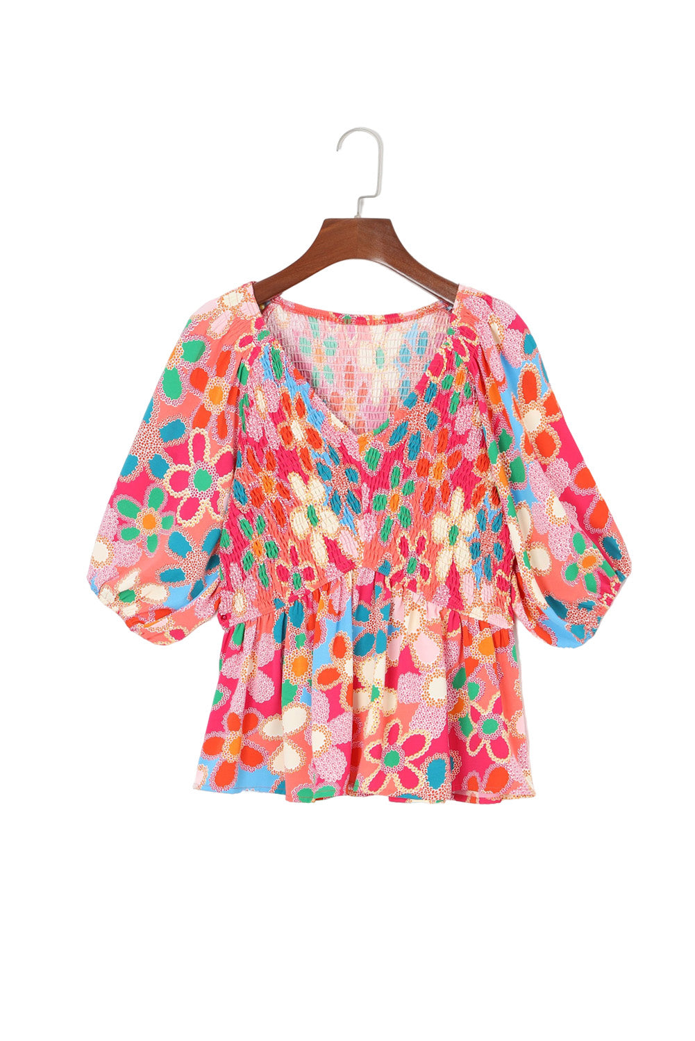 Purple Boho Flower Print Puff Short Sleeve Top