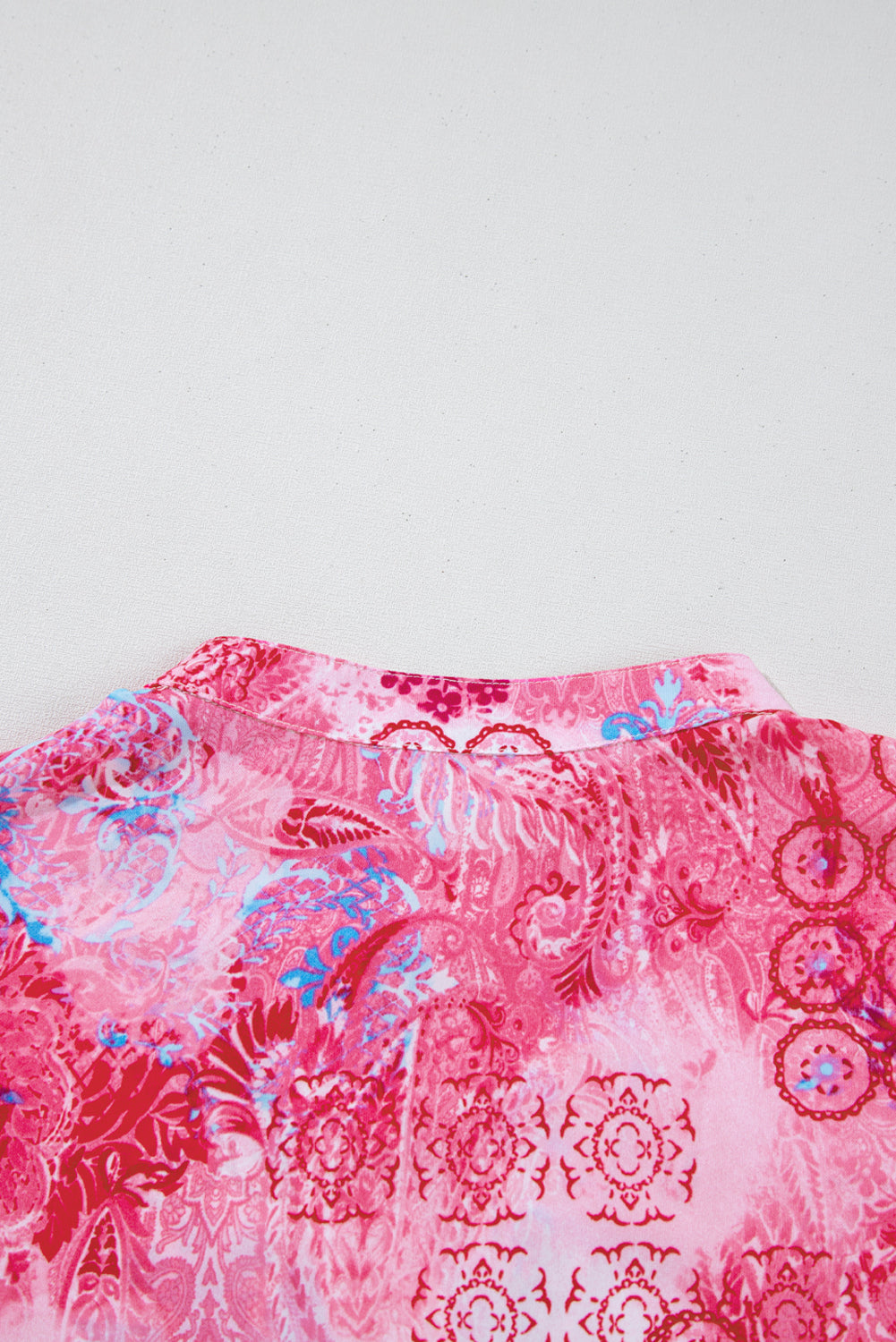 Pink Floral Print Loose Fit V Neck T Shirt