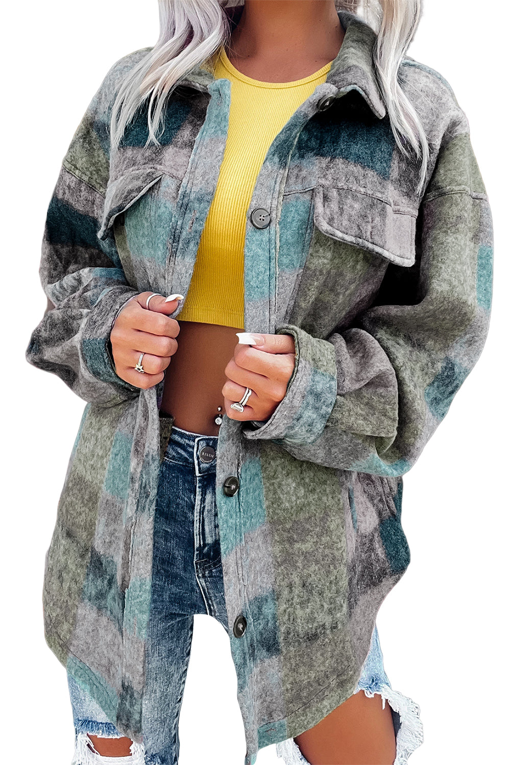 Multicolor Brushed Checked Western Buttoned Jacket