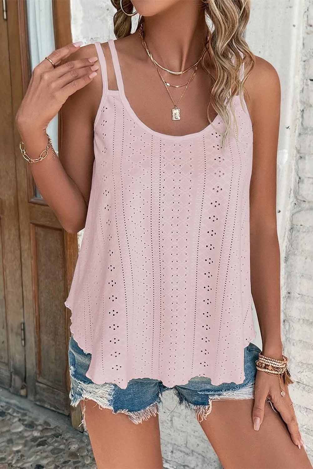 Black Eyelet Strappy Scoop-Neck Tank Top