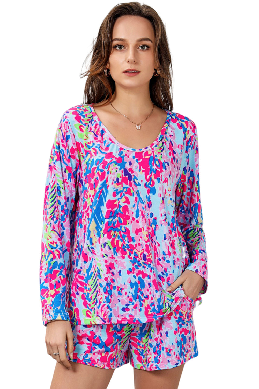 Sky Blue Loose Painted Floral Tee