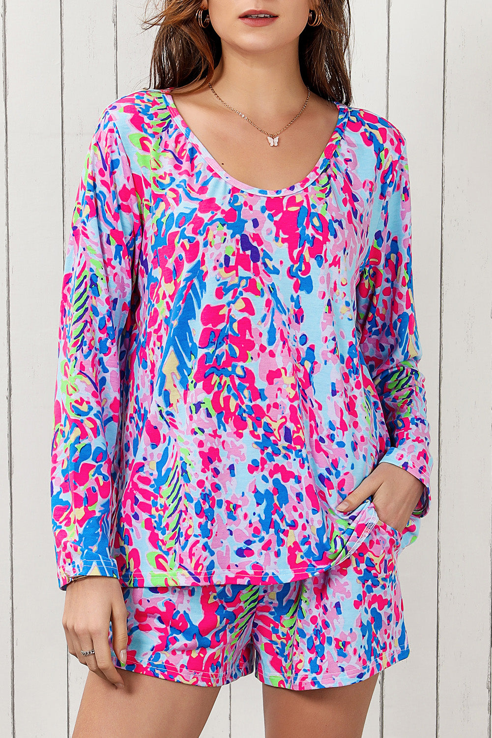 Sky Blue Loose Painted Floral Tee