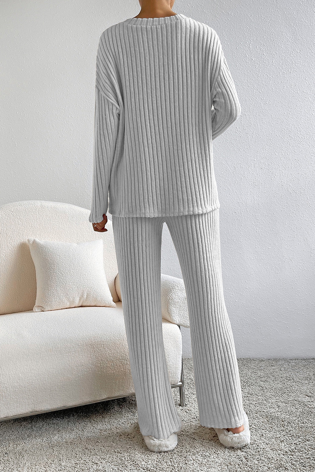 Apricot Plain Ribbed Loose Fit Two Piece Lounge Set
