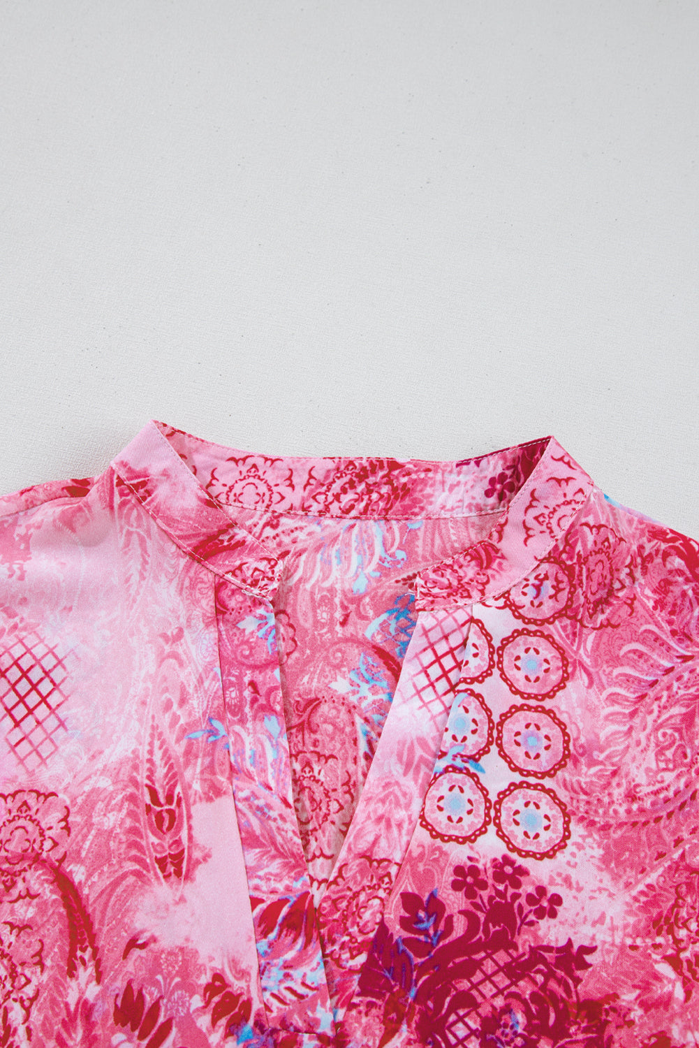 Pink Floral Print Loose Fit V Neck T Shirt
