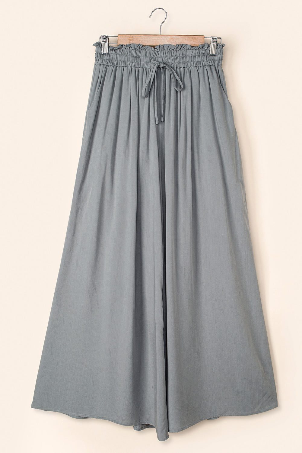 Green Drawstring Smocked High Waist Wide Leg Pants
