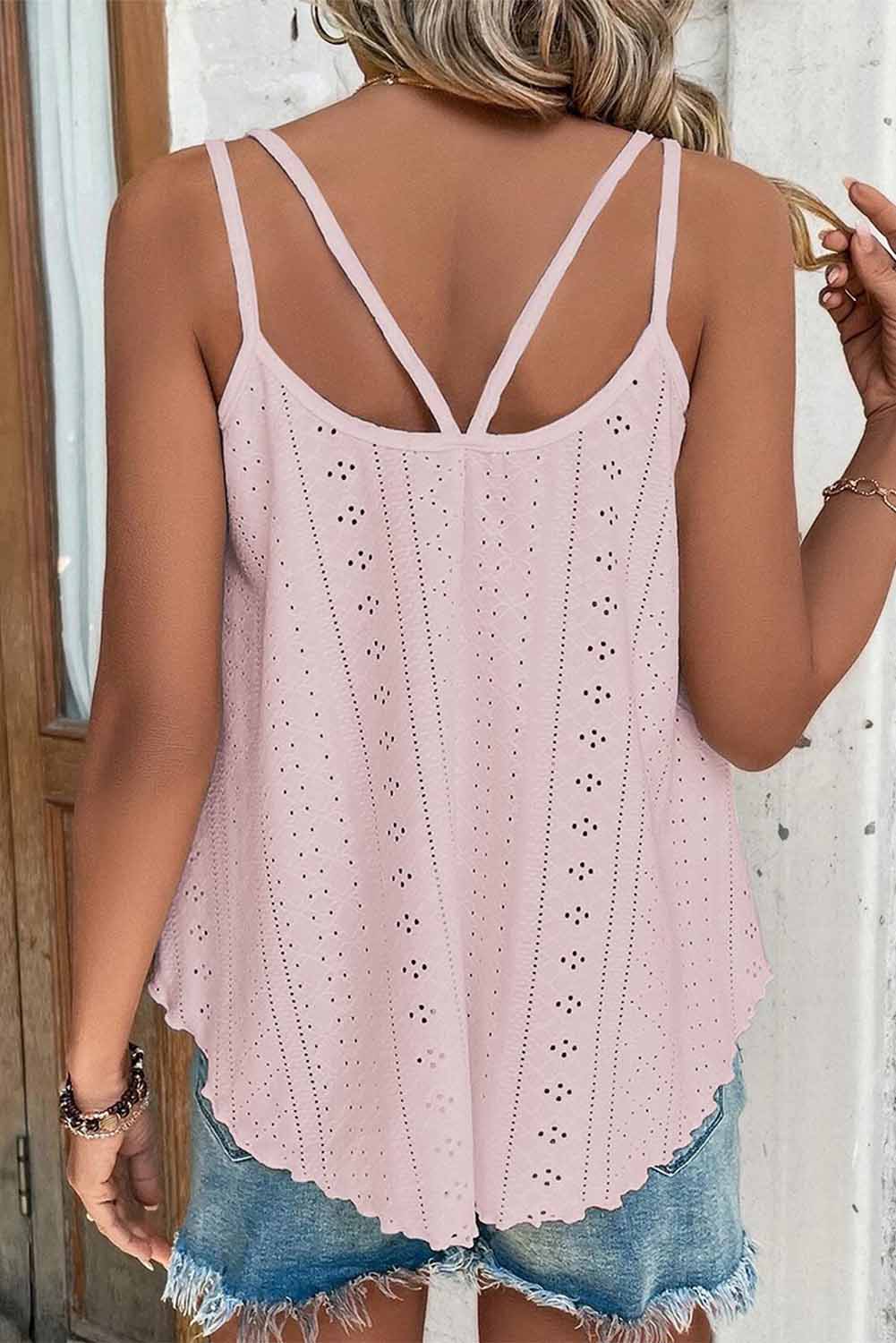 Black Eyelet Strappy Scoop-Neck Tank Top