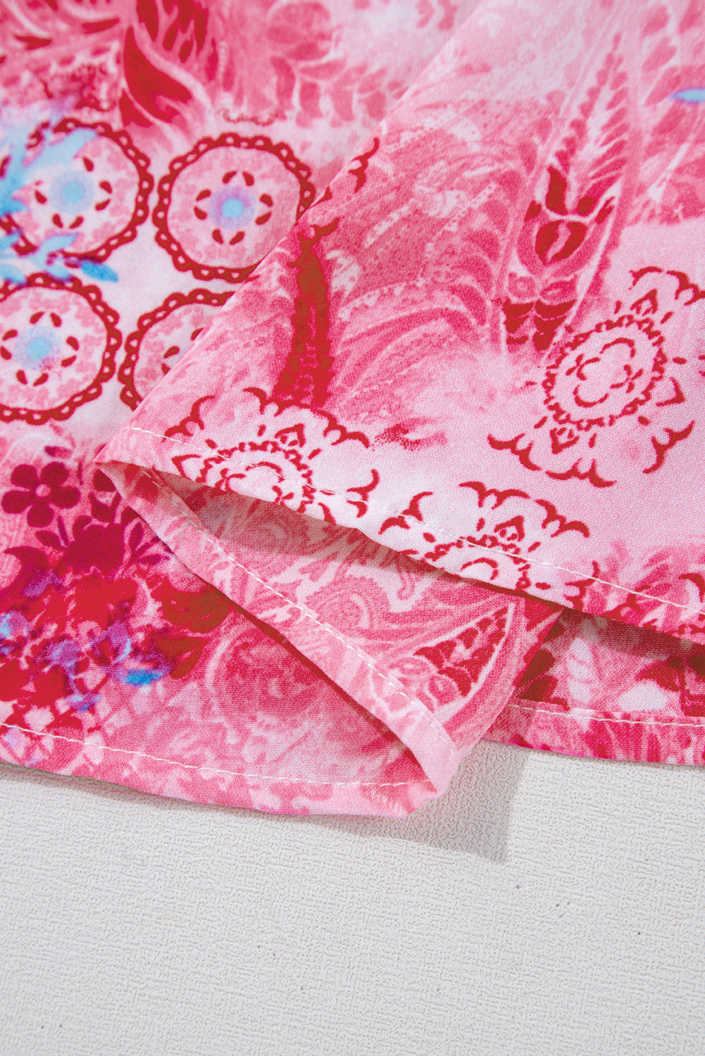 Pink Floral Print Loose Fit V Neck T Shirt