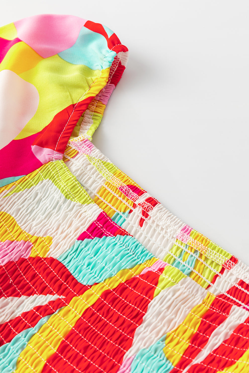 Multicolor Geometric Print Smocked Babydoll Mini Dress