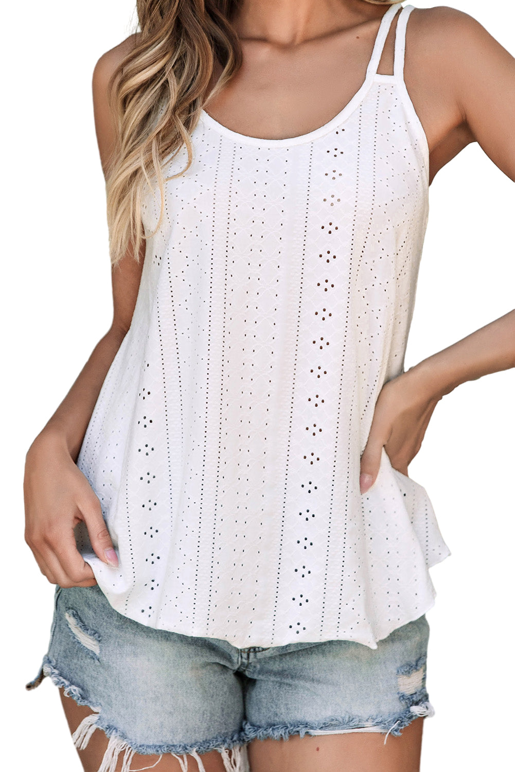 Black Eyelet Strappy Scoop-Neck Tank Top