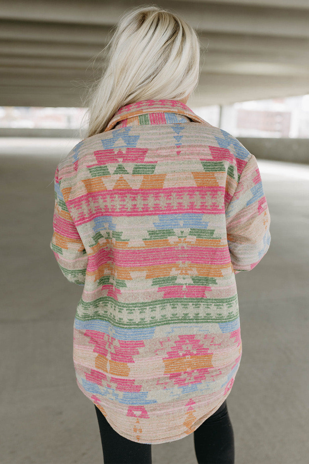 Multicolor Western Aztec Print Button Flap Pocket Shacket