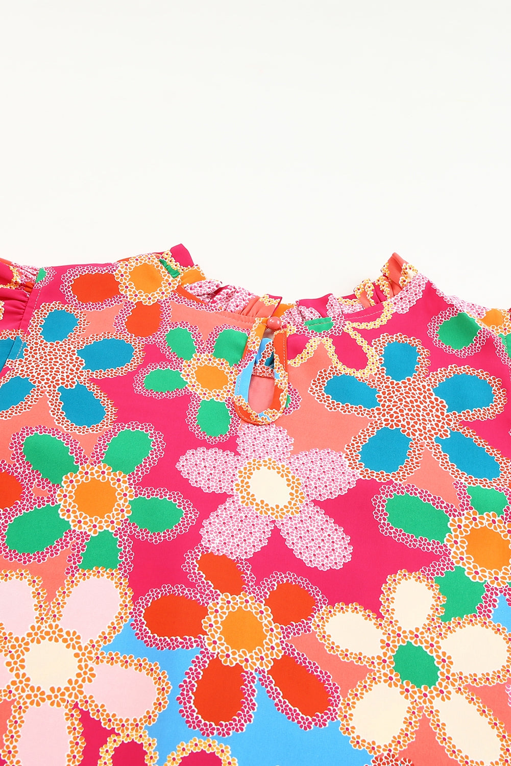 Purple Boho Flower Print Puff Short Sleeve Top