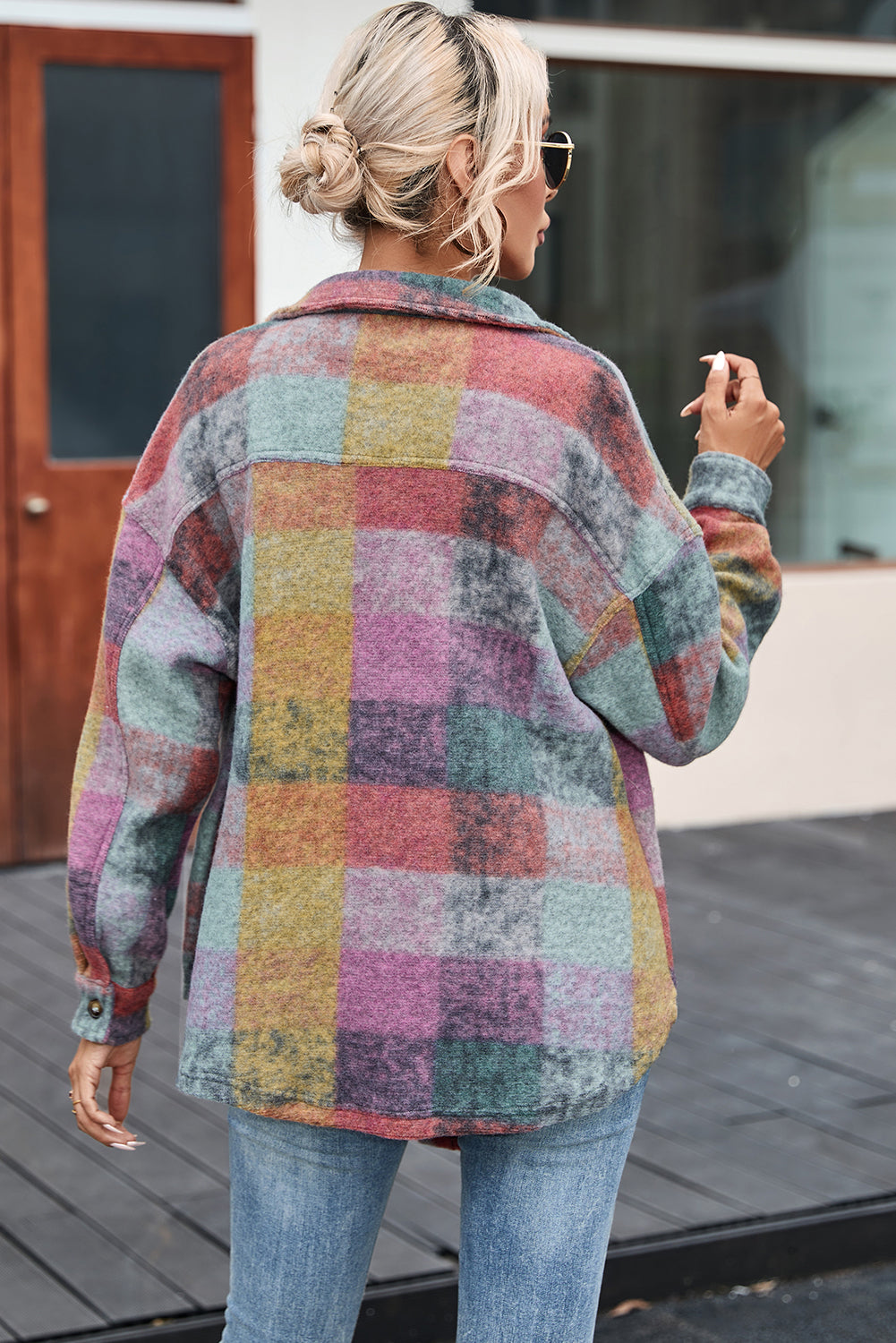 Multicolor Brushed Checked Western Buttoned Jacket