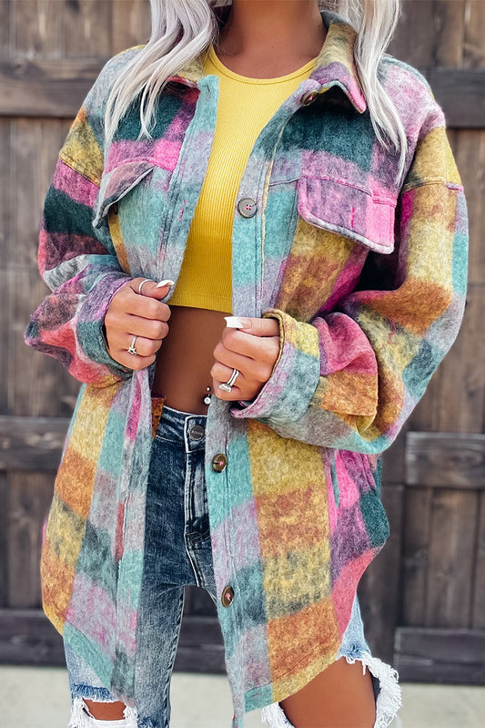 Multicolor Brushed Checked Western Buttoned Jacket