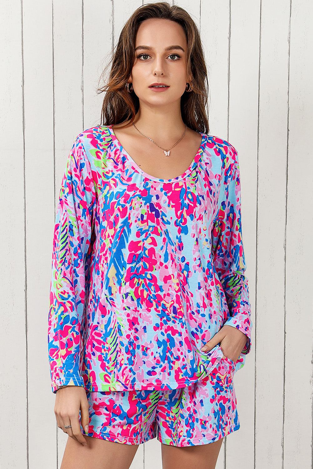 Sky Blue Loose Painted Floral Tee