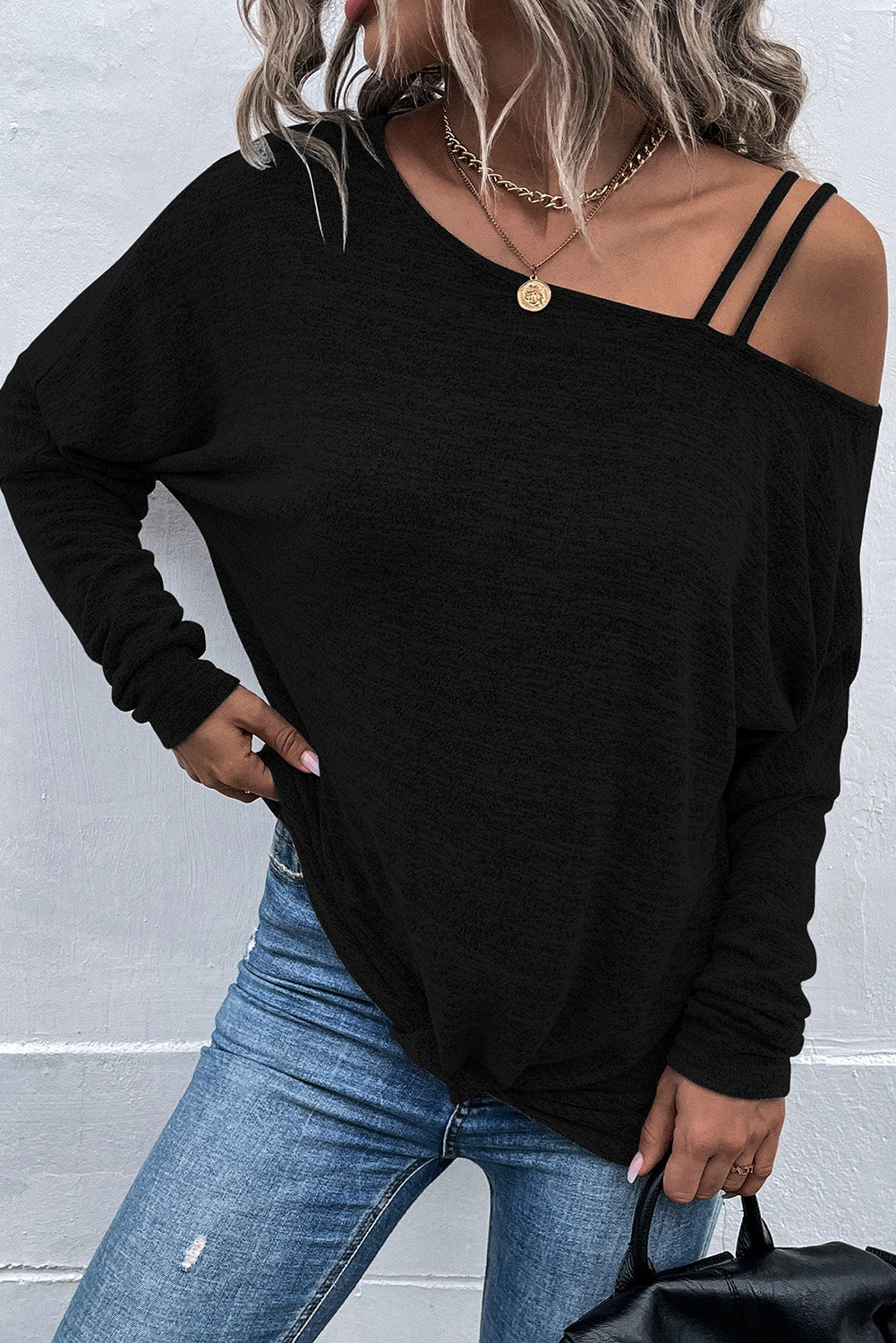 Khaki Asymmetric Colorblock Strappy Cold Shoulder Twist Hem Top