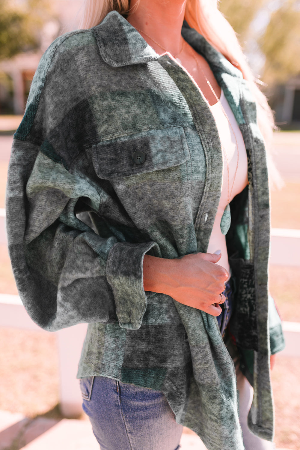 Multicolor Brushed Checked Western Buttoned Jacket