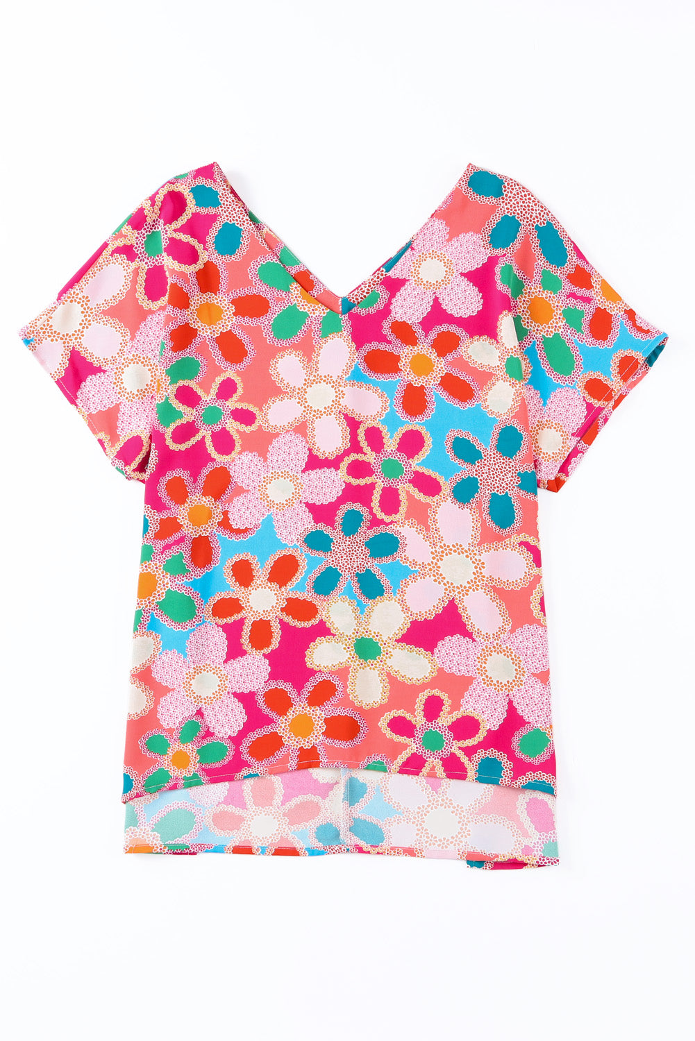 Purple Boho Flower Print Puff Short Sleeve Top