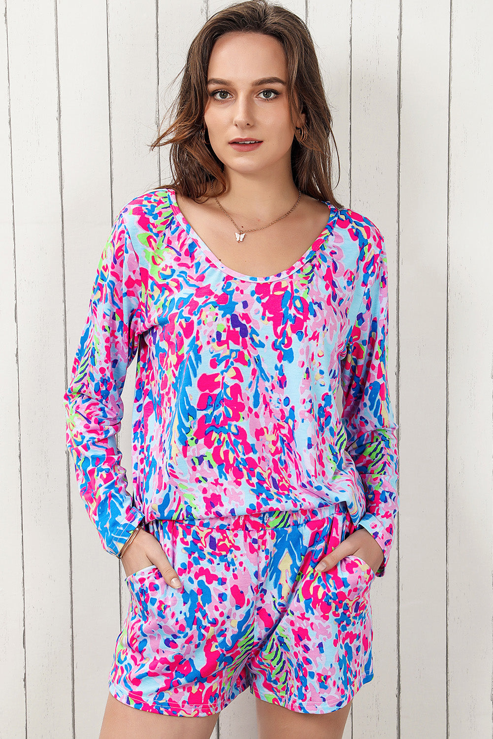 Sky Blue Loose Painted Floral Tee