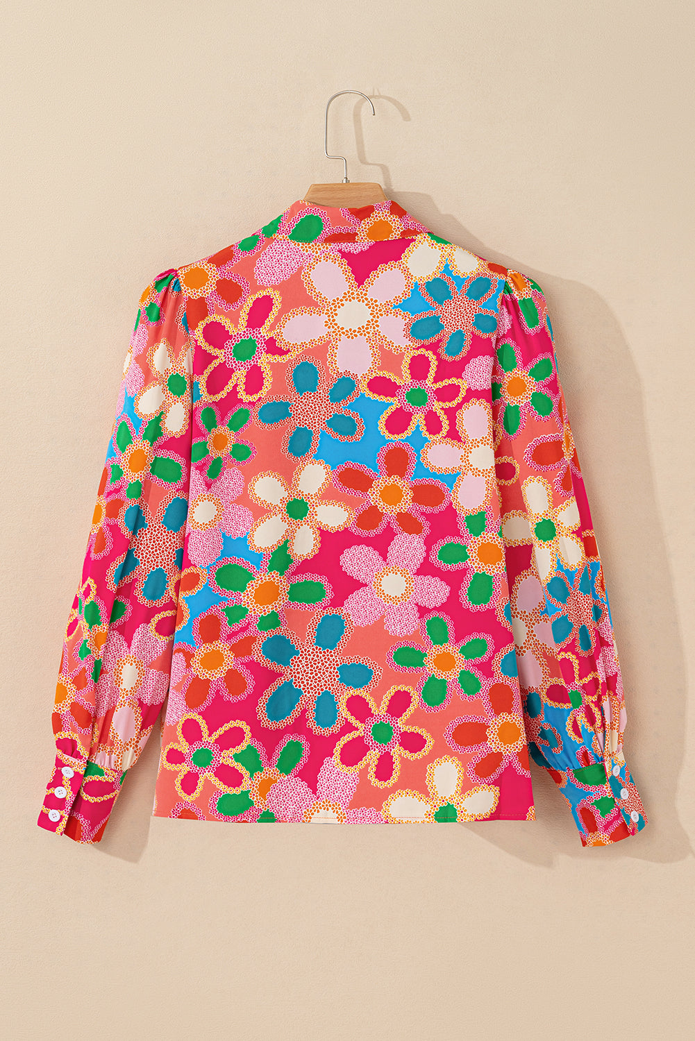 Purple Boho Flower Print Puff Short Sleeve Top