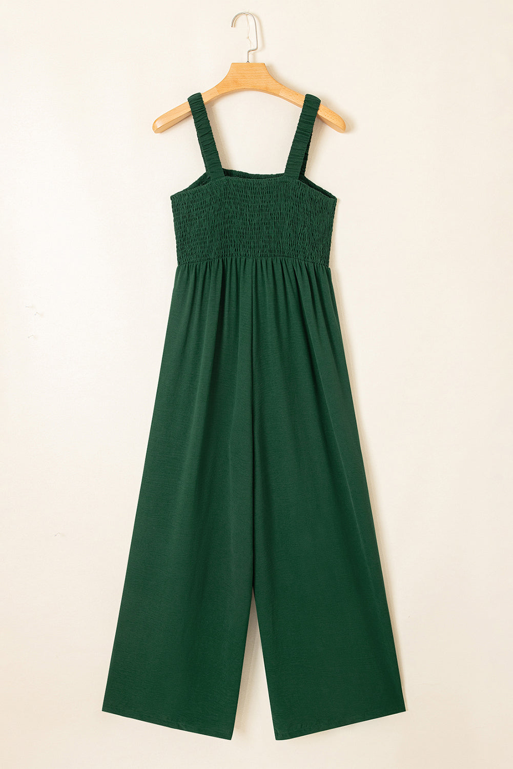 Black Smocked Sleeveless Wide Leg Jumpsuit with Pockets
