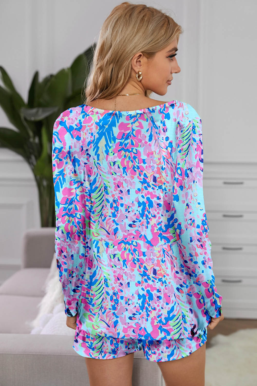 Sky Blue Loose Painted Floral Tee